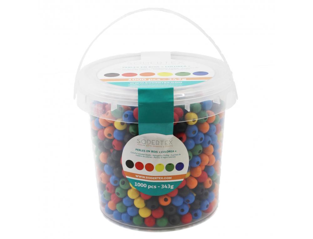 PERLE BOIS RONDE OCOLOR DIAMETRE 10MM COLORIS ASSORTIS LOT DE 1100 PERLES