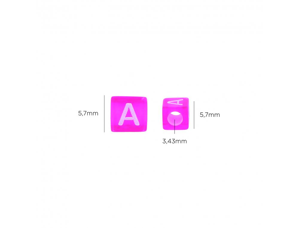 PERLE PLASTIQUE INNSPIRO FORME CARREE 6MM IMPRIMEE ALPHABET BLANC COLORIS TRANSPARENTS PASTELS ASSORTIS