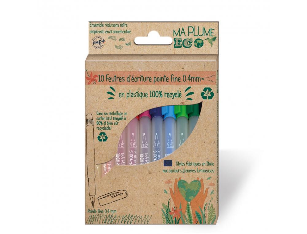 ETUI FEUTRES ECRITURE RECYCLES ULMANN POINTE 0,4MM  10 UNITES COLORIS ASSORTIS