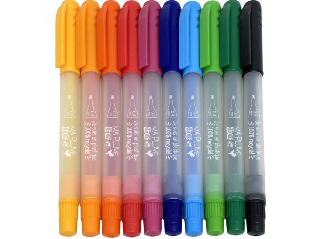 ETUI FEUTRES ECRITURE RECYCLES ULMANN POINTE 0,4MM  10 UNITES COLORIS ASSORTIS