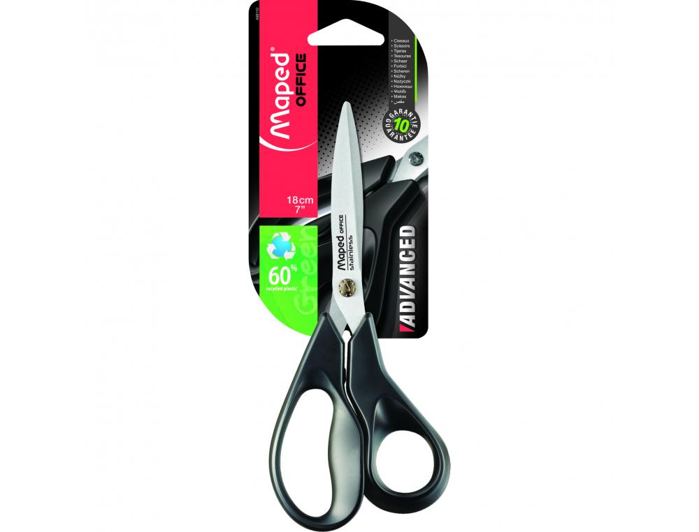 CISEAUX BUREAU ADVANCED GREEN MAPED LAMES ACIER 17 CM