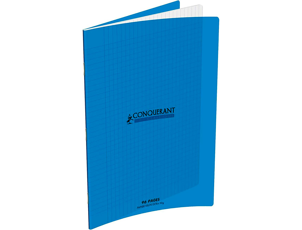 CAHIER PIQURE CONQUERANT COUVERTURE PP RIGIDE TRANSPARENTE 21X29,7CM 48P SEYES 90G COLORIS BLEU