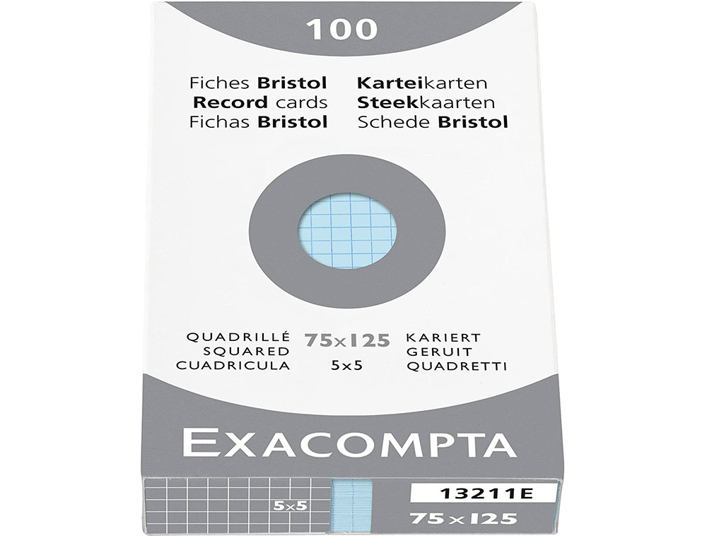 FICHE BRISTOL EXACOMPTA QUADRILLEE 5X5 NON PERFOREE   75X125MM COLORIS BLANC ETUI   100 UNITES