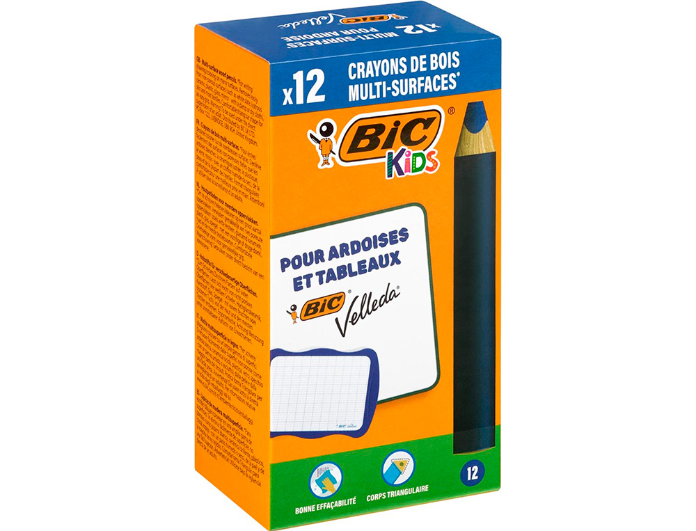 CRAYON COULEUR BIC KIDS MULTI-SURFACES CORPS          TRIANGULAIRE BOIS COLORIS     BLEU BOITE 12 UNITES