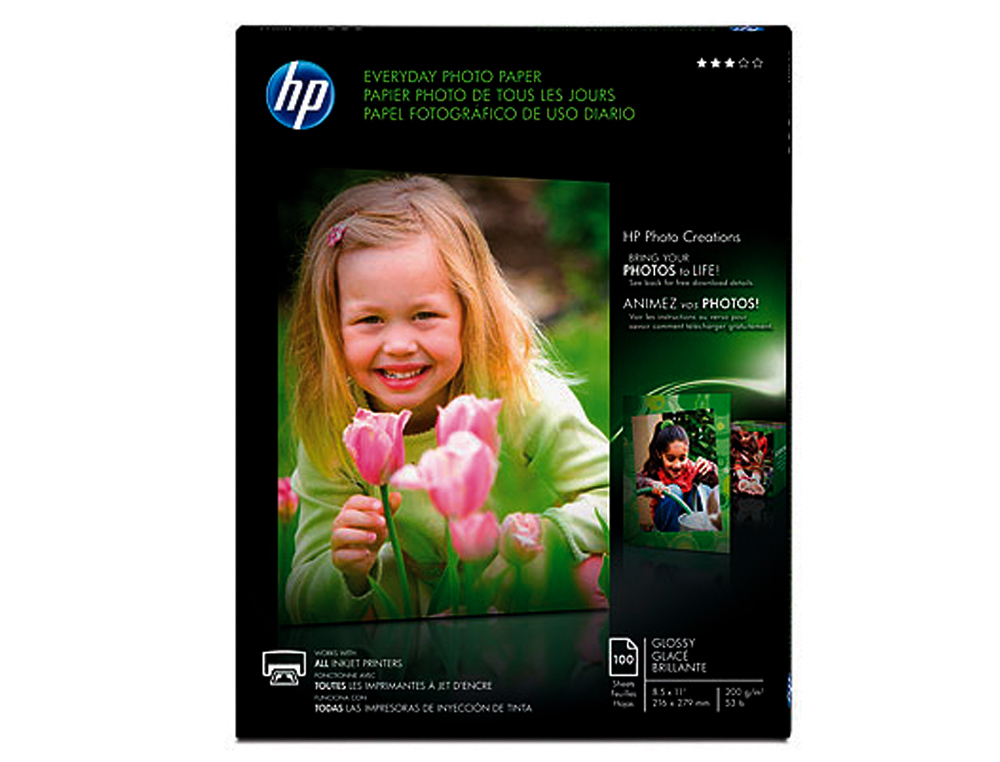 PAPIER PHOTO HP EVERYDAY JET D'ENCRE GLACÉ SEMI-BRILLANT A4 200G/M2 PAQUET 100 FEUILLES