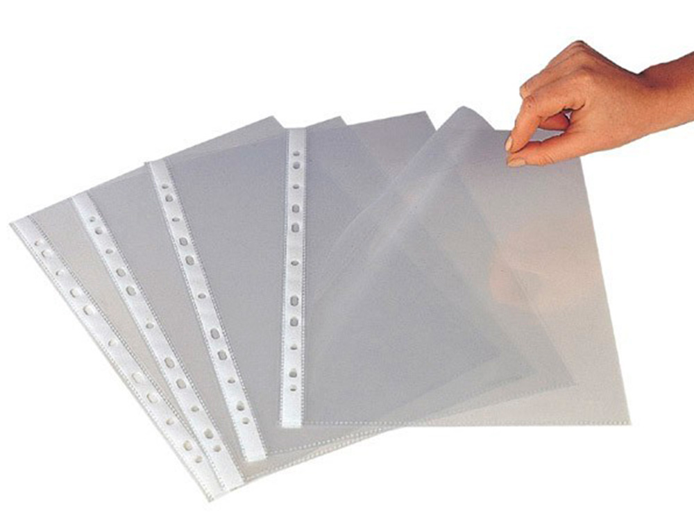 POCHETTE Q-CONNECT POLYPROPYLNE GRAIN 5/100E ECO PERFORE ANTISTATIQUE A4 210X297MM SACHET 100 UNITS