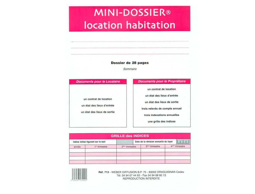 CONTRAT LOCATION HABITATION WEBER DIFFUSION MINI 28 PAGES 2 TATS LIEUX 3 RELEVS COMPTE LOCATAIRE INDICES 2 CONTRATS