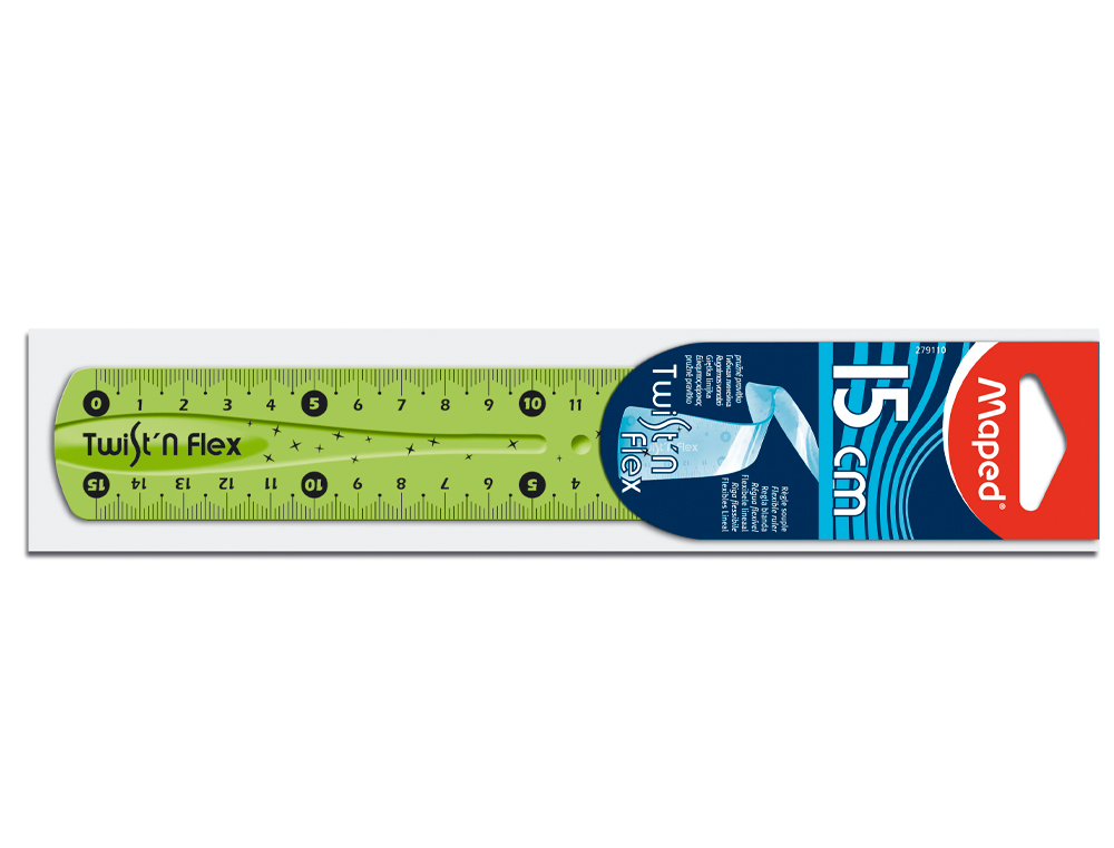 RGLE PLATE MAPED TWIST'N'FLEX 15CM SOUPLE INCASSABLE LUDIQUE 3 COLORIS ASSORTIS BLEU VERT ROSE