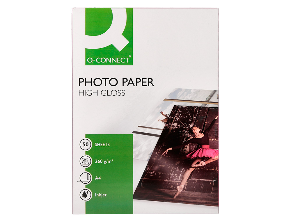 PAPIER PHOTO Q-CONNECT JET D'ENCRE GLAC ULTRA BRILLANT A4  260G COMPATIBLE TOUTE IMPRIMA NTE PAQUET 50 FEUILLES