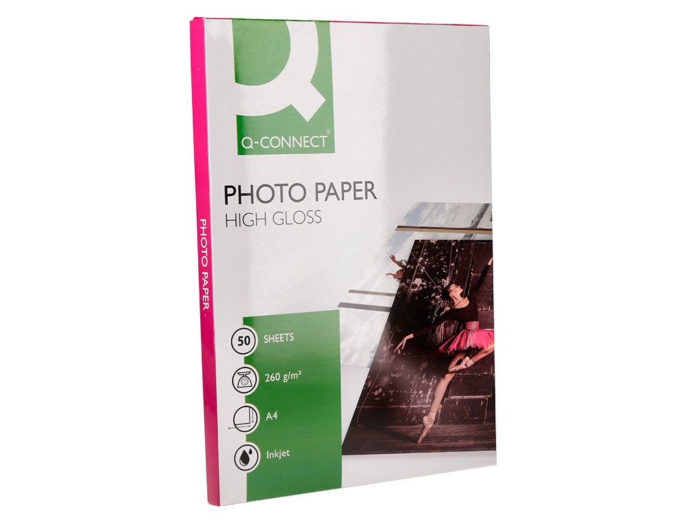 PAPIER PHOTO Q-CONNECT JET D'ENCRE GLAC ULTRA BRILLANT A4  260G COMPATIBLE TOUTE IMPRIMA NTE PAQUET 50 FEUILLES