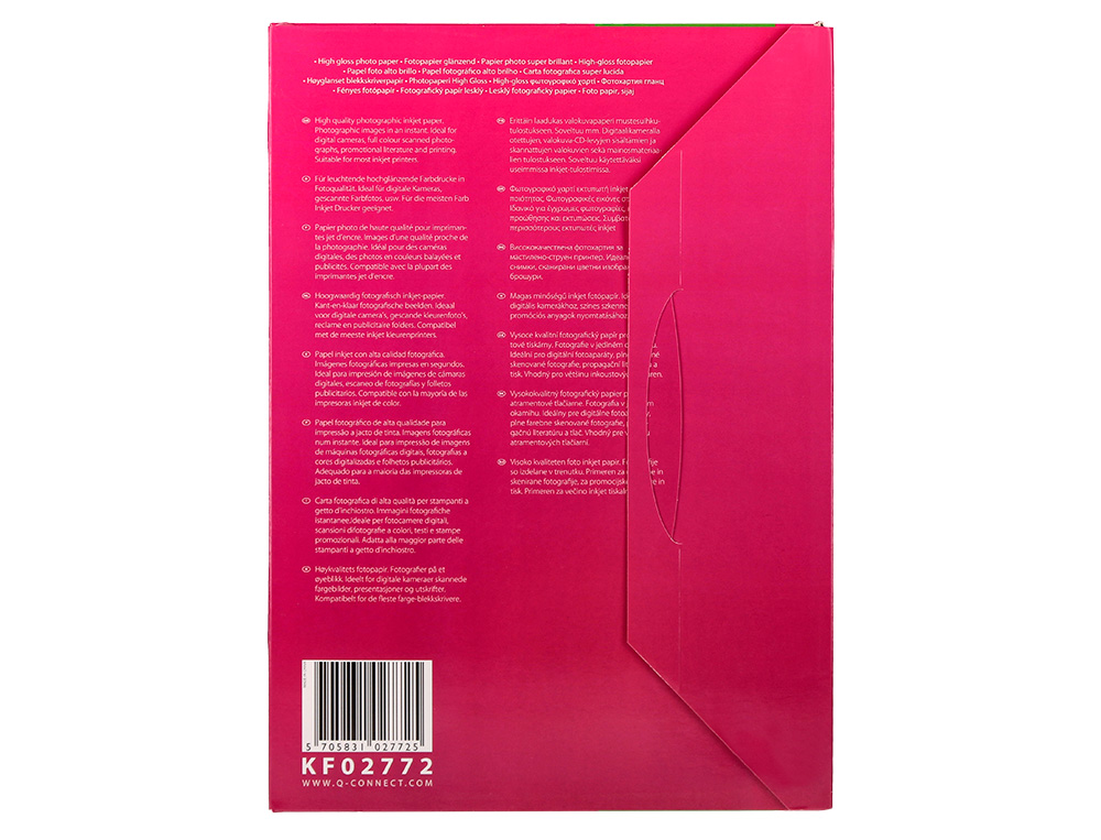 PAPIER PHOTO Q-CONNECT JET D'ENCRE GLAC ULTRA BRILLANT A4  260G COMPATIBLE TOUTE IMPRIMA NTE PAQUET 50 FEUILLES