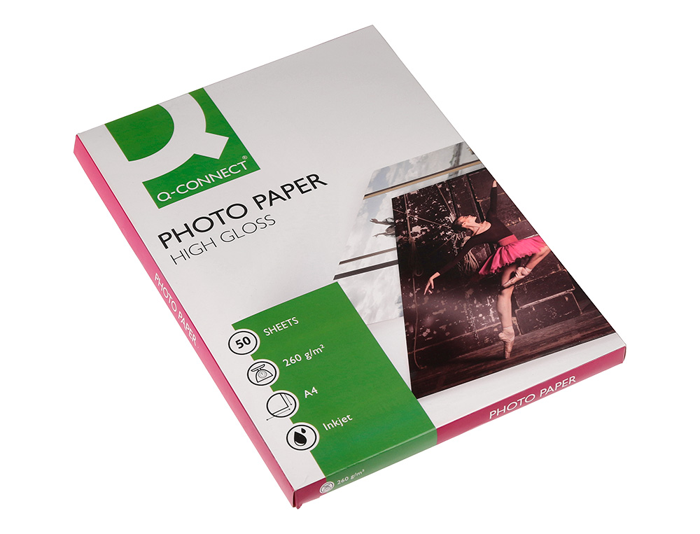 PAPIER PHOTO Q-CONNECT JET D'ENCRE GLAC ULTRA BRILLANT A4  260G COMPATIBLE TOUTE IMPRIMA NTE PAQUET 50 FEUILLES