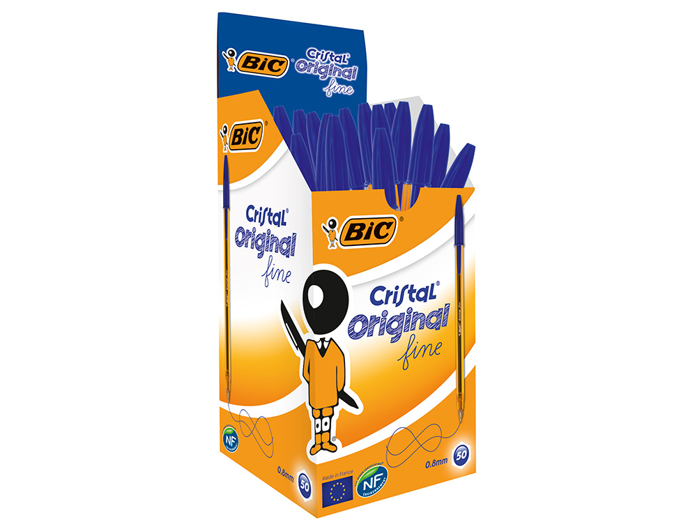 STYLO-BILLE BIC CRISTAL CRITURE FINE 0.4MM ENCRE CLASSIQUE BILLE INDFORMABLE CAPUCHON COULEUR ENCRE BLEU