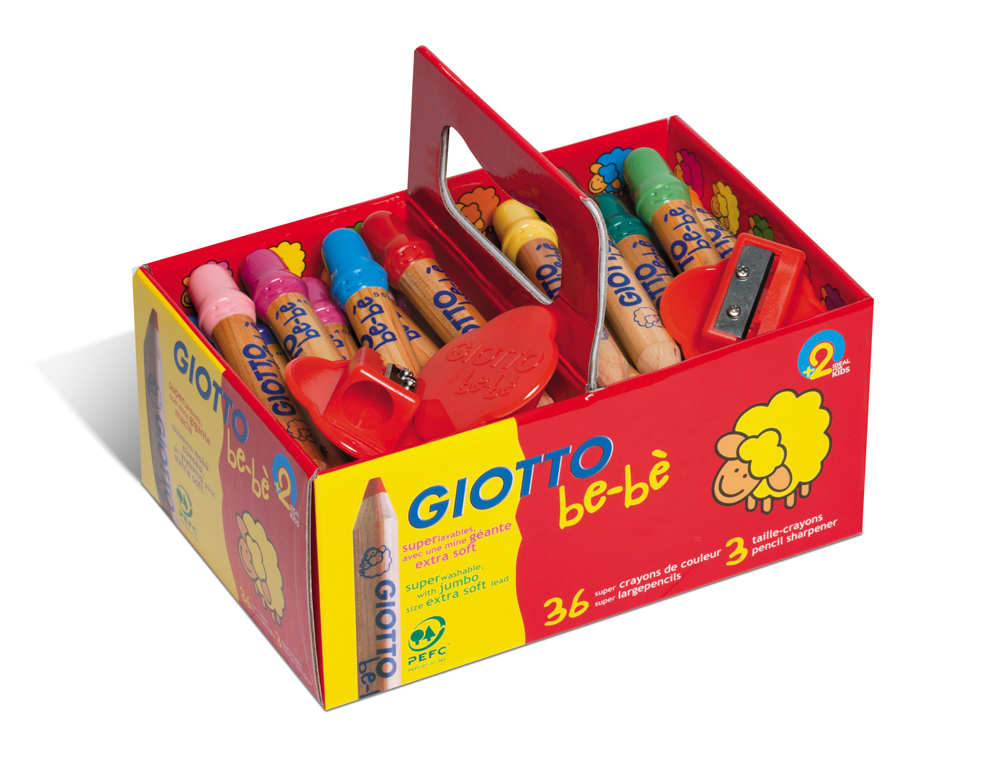 CRAYON COULEUR GIOTTO BE-BÈ 105MM MINE FACILE À TAILLER DIAMÈTRE 7MM COLORIS VIFS BOÎTE 36 UNITÉS + 3 TAILLE-CRAYONS