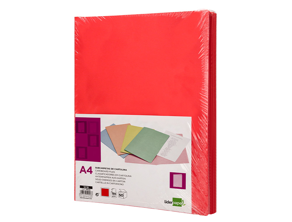 SOUS-CHEMISE LIDERPAPEL PAPIER CARTONNÉ 180G 310X230MM DOCUMENT A4 210X297MM COLORIS PASTEL ROUGE INTENSE