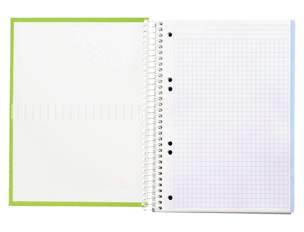 CAHIER SPIRALE LIDERPAPEL CRAFTY COUVERTURE CONTRECOLLE A5 240P 90G/M2 5X5MM MICROPERFOR 6 TROUS COLORIS VERT