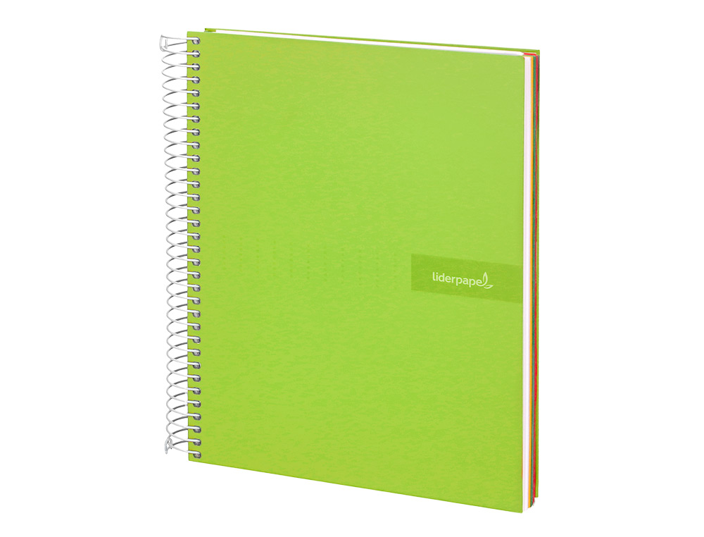 CAHIER SPIRALE LIDERPAPEL CRAFTY COUVERTURE CONTRECOLLE A5 240P 90G/M2 5X5MM MICROPERFOR 6 TROUS COLORIS VERT