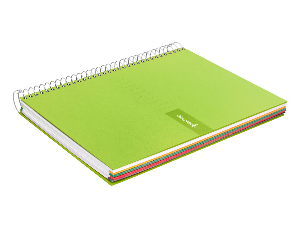 CAHIER SPIRALE LIDERPAPEL CRAFTY COUVERTURE CONTRECOLLE A5 240P 90G/M2 5X5MM MICROPERFOR 6 TROUS COLORIS VERT