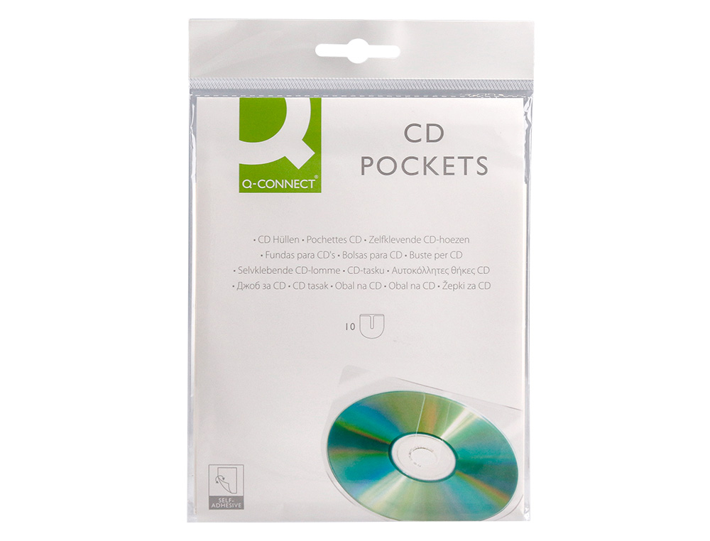 POCHETTE ADHSIVE Q-CONNECT CD-ROM POLYPROPYLNE 127X127MM RABAT FERMETURE ADHSIF REPOSITIONNABLE SACHET 10 UNITS