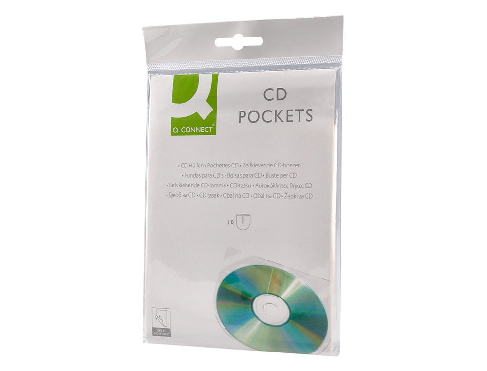 POCHETTE ADHSIVE Q-CONNECT CD-ROM POLYPROPYLNE 127X127MM RABAT FERMETURE ADHSIF REPOSITIONNABLE SACHET 10 UNITS