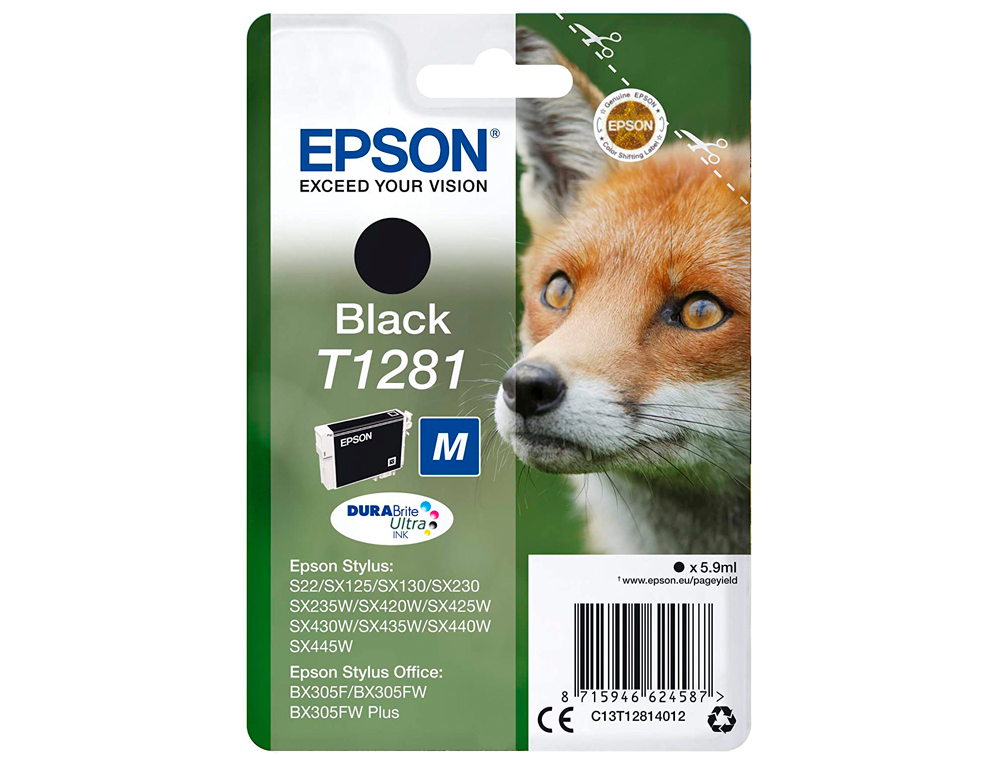 CARTOUCHE EPSON T1281 JET D'ENCRE C13T12814010 COULEUR NOIR 170P