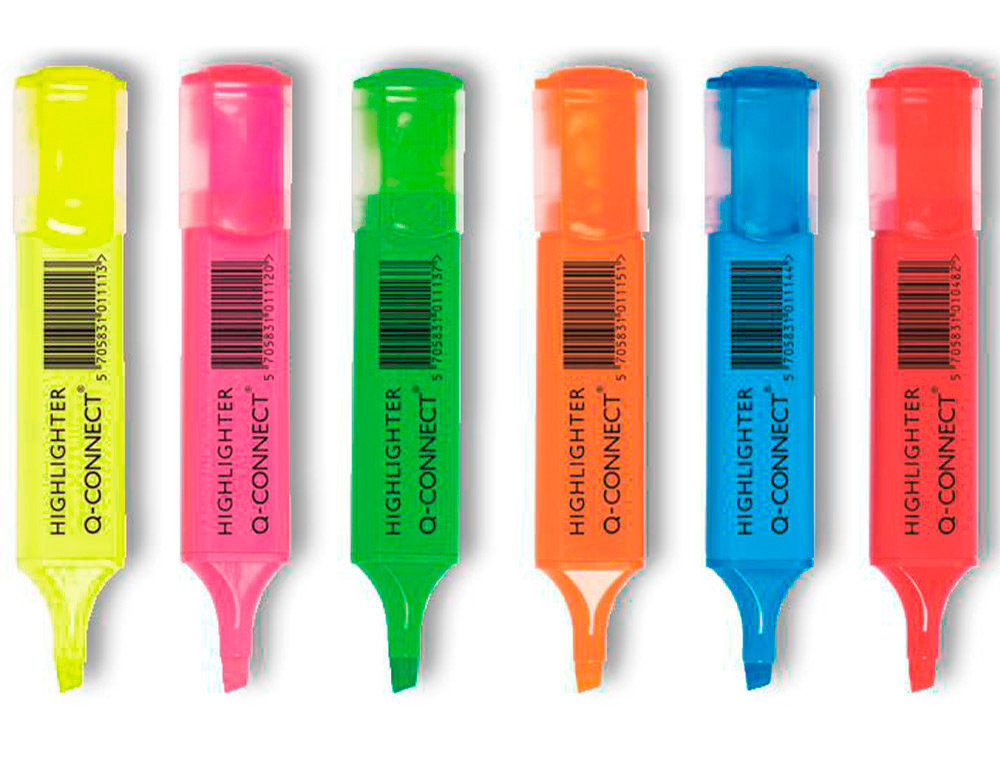 SURLIGNEUR Q-CONNECT TRAC 2/5 MM POINTE BISEAUTE COULEURS CLATANTES POCHETTE 6 UNITS ASSORTIES