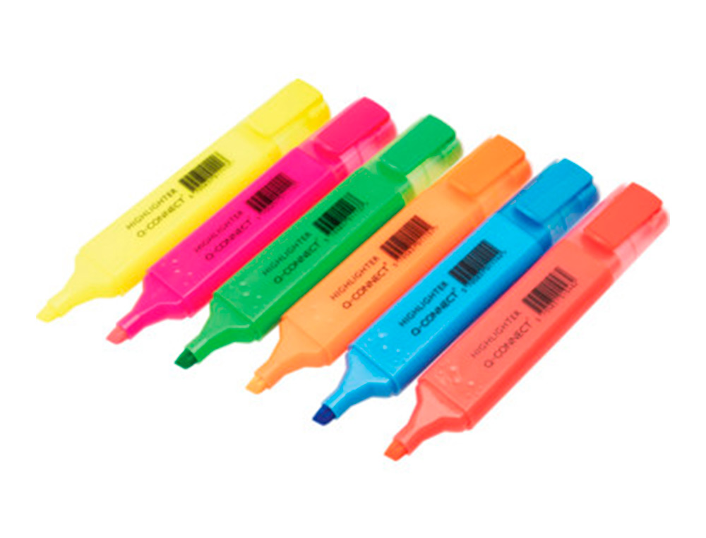 SURLIGNEUR Q-CONNECT TRAC 2/5 MM POINTE BISEAUTE COULEURS CLATANTES POCHETTE 6 UNITS ASSORTIES