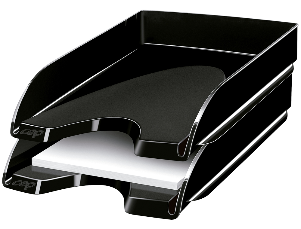 CORBEILLE  COURRIER CEP HAPPY POLYSTYRNE ANTICHOC A4 SUPERPOSABLE VERTICALE/ESCALIER 348X257X66MM COLORIS NOIR