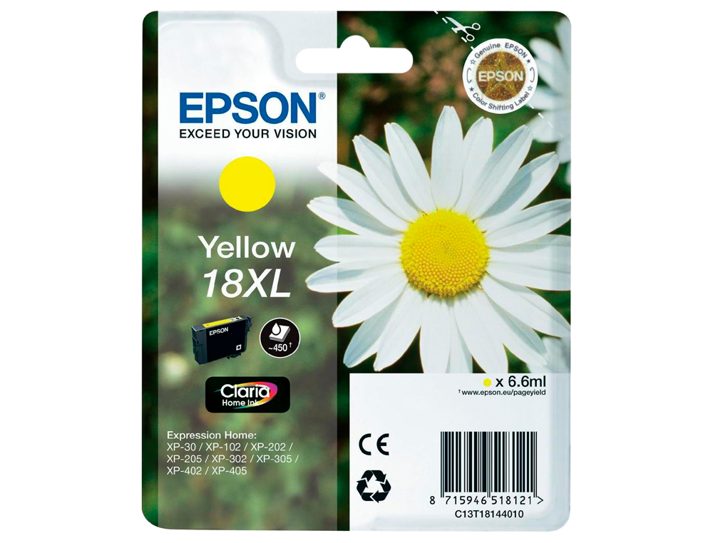 CARTOUCHE EPSON T1814 JET D'ENCRE C13T18144010 COULEUR JAUNE HAUTE CAPACITÉ 450P