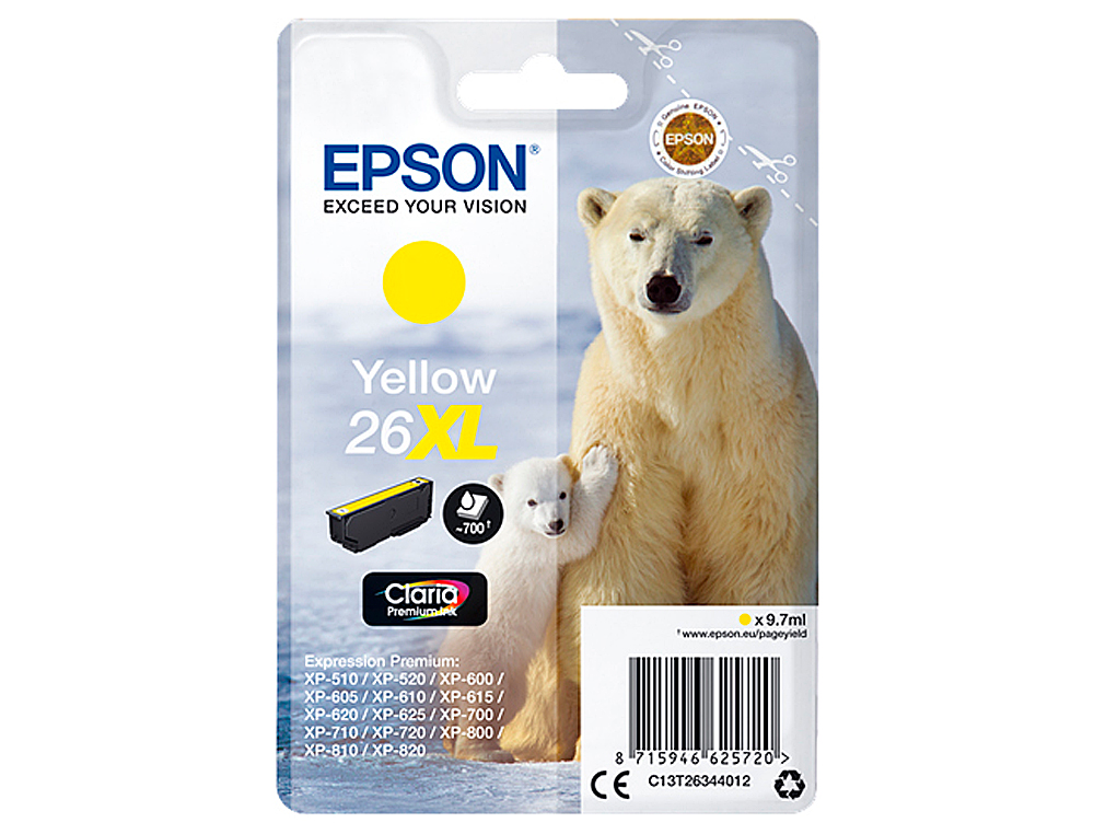 CARTOUCHE EPSON T2634 JET D'ENCRE C13T26344010 COULEUR JAUNE HAUTE CAPACIT
