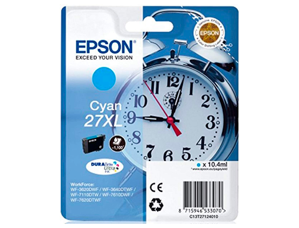 CARTOUCHE EPSON T2712 JET D'ENCRE C13T27124010 COULEUR CYAN HAUTE CAPACITÉ 1100P