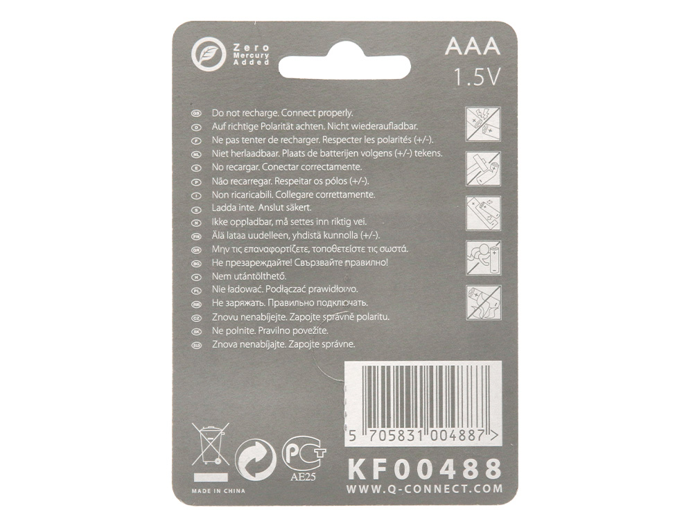 PILE Q-CONNECT ECONOMIQUE CAPACIT 1.5V I.C.E. LR03 TAILLE AAA BLISTER 4 UNITS