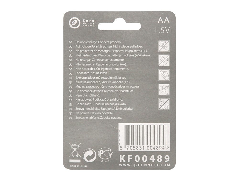 PILE Q-CONNECT CONOMIQUE CAPACIT 1.5V I.C.E. LR06 TAILLE AA BLISTER 4 UNITS