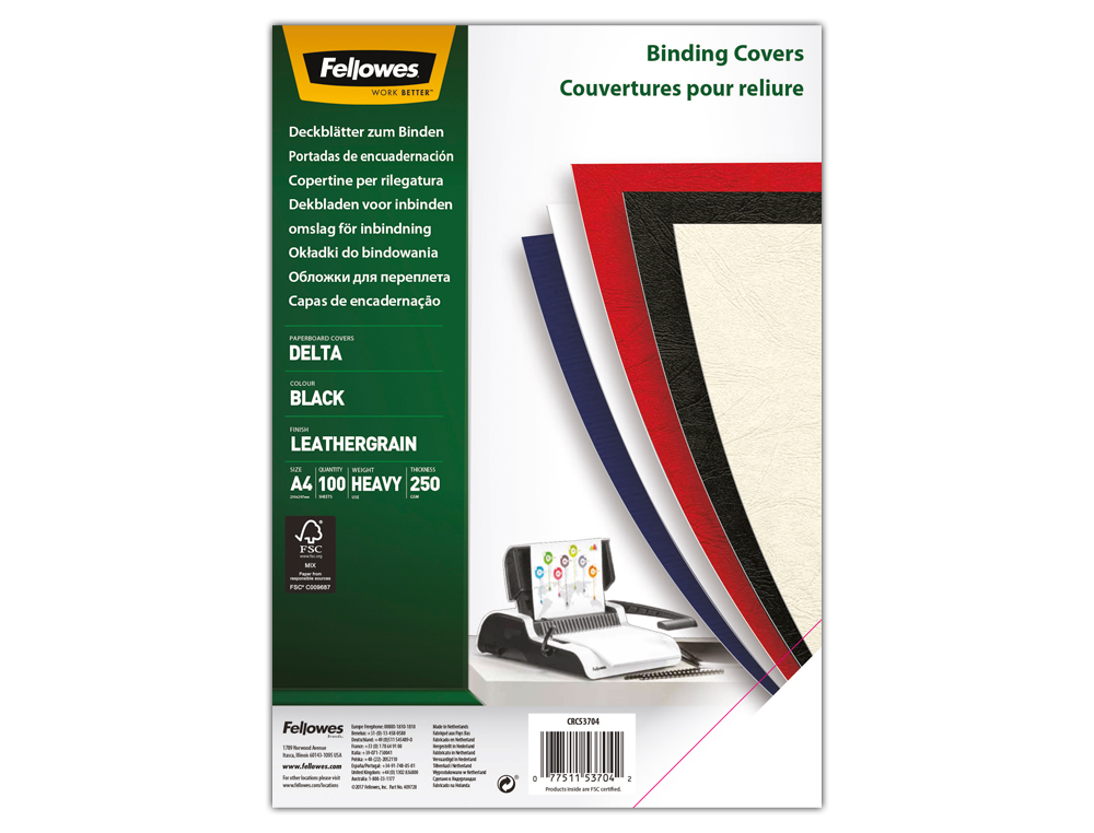 COUVERTURE FELLOWES CHROMOLUX BRISTOL GLACÉ 250G FORMAT A4 COLORIS BLANC PAQUET 100 UNITÉS