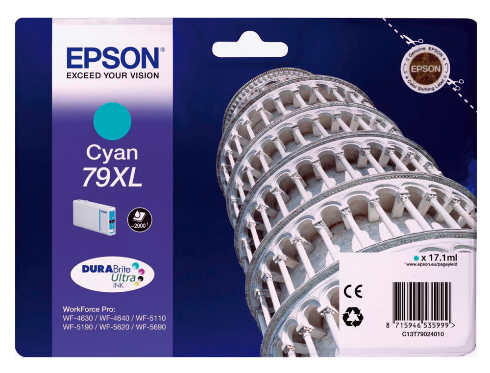 CARTOUCHE EPSON T7902 JET D'ENCRE C13T79024010 COULEUR CYAN HAUTE CAPACITÉ 2000P