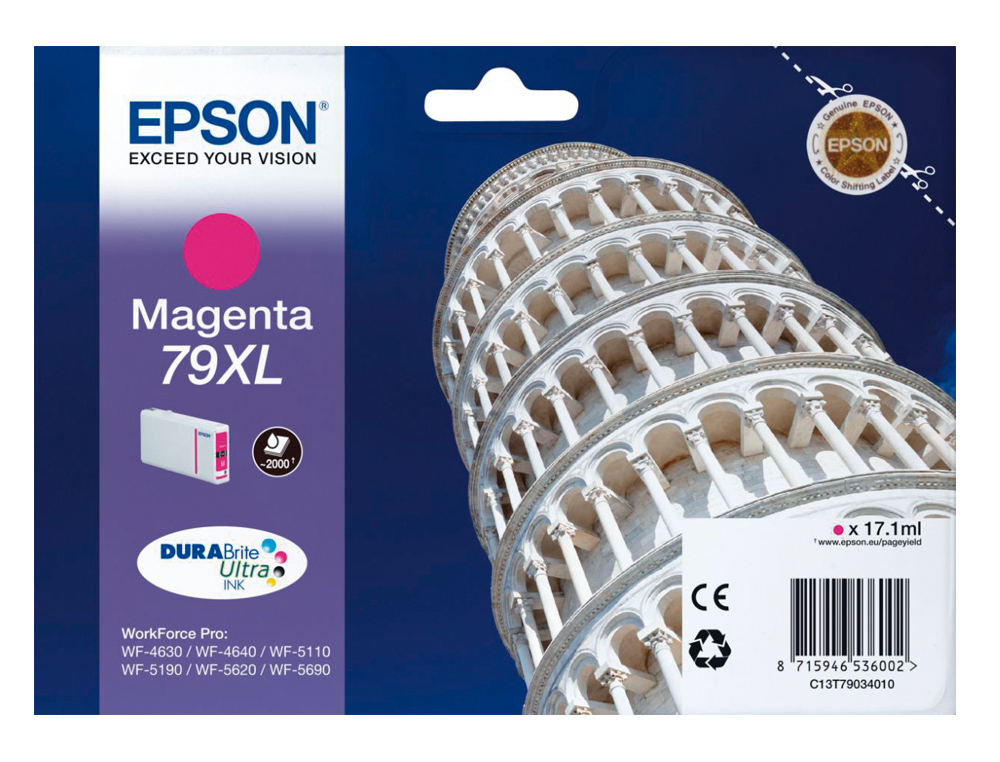CARTOUCHE EPSON T7903 JET D'ENCRE C13T79034010 COULEUR MAGENTA HAUTE CAPACITÉ 2000P