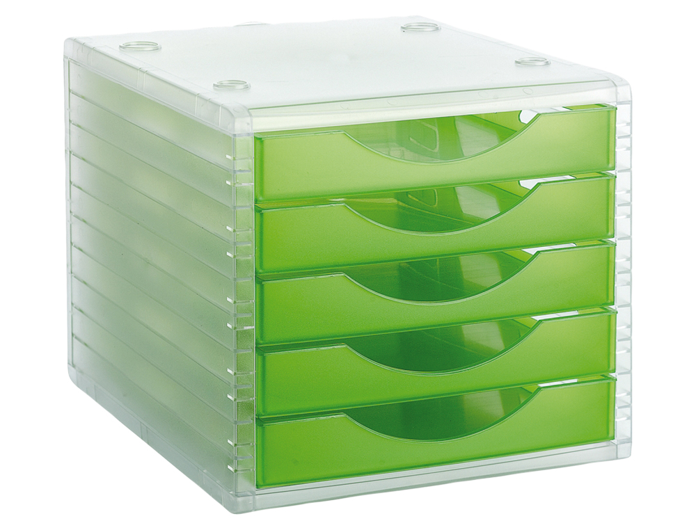 MODULE CLASSEMENT Q-CONNECT 5 TIROIRS OUVERTS BASE 340X270X260MM BUTE SCURIT COLORIS VERT TRANSLUCIDE