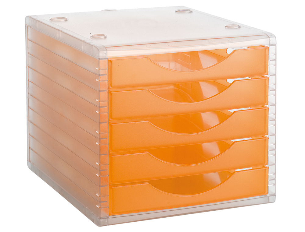 MODULE CLASSEMENT Q-CONNECT 5 TIROIRS OUVERTS BASE 340X270X260MM BUTE SCURIT COLORIS ORANGE TRANSLUCIDE
