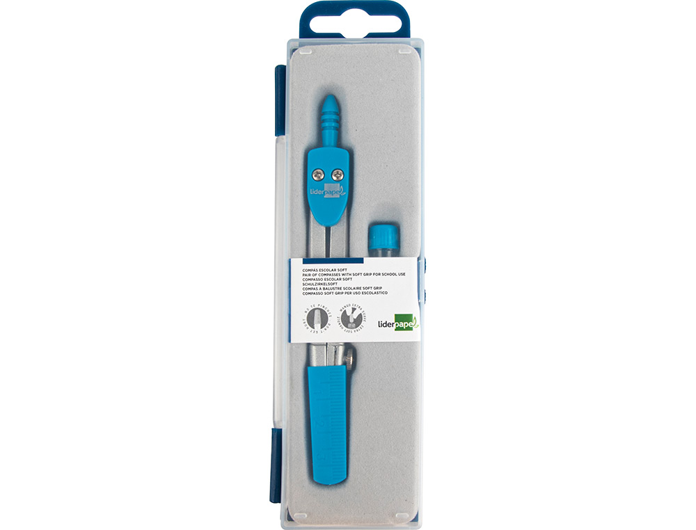 COMPAS LIDERPAPEL SCOLAIRE CIRCONFRENCE 36CM LONGUEUR 12CM PROTECTEUR POINTE MINE 2MM COLORIS ASSORTIS TUI PLASTIQUE