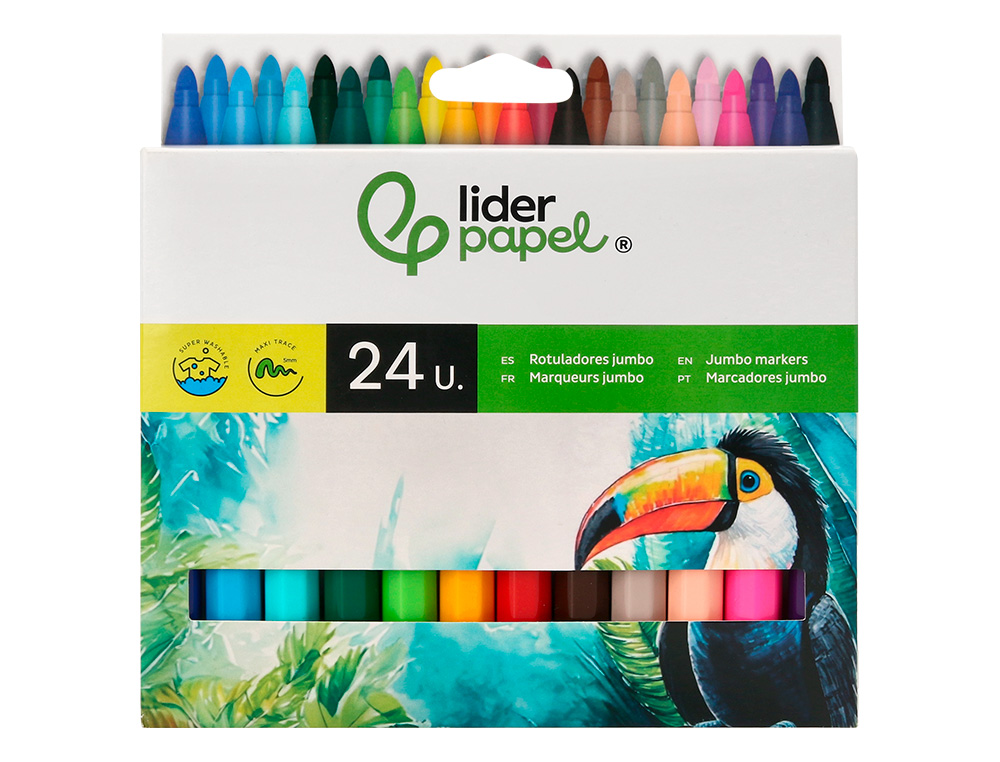 FEUTRE COLORIAGE LIDERPAPEL JUMBO LONGUEUR CRITURE 800M POINTE NYLON 5MM DIAMTRE BOTE CARTON 24 UNITS