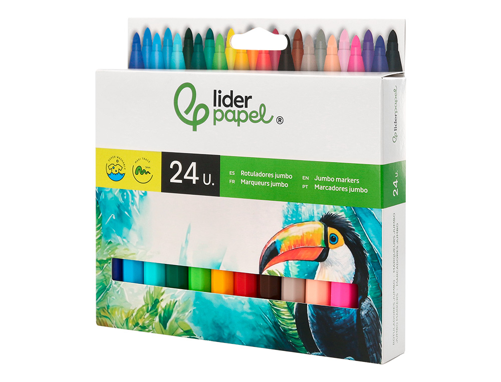 FEUTRE COLORIAGE LIDERPAPEL JUMBO LONGUEUR CRITURE 800M POINTE NYLON 5MM DIAMTRE BOTE CARTON 24 UNITS