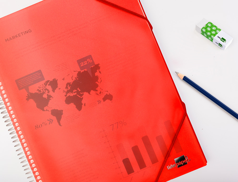 PROTGE-DOCUMENTS LIDERPAPEL POLYPROPYLNE COUVERTURE RIGIDE SPIRALE 10 POCHETTES FIXES A4 210X297MM COLORIS ROUGE