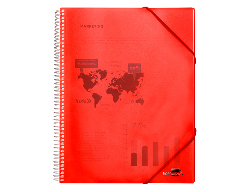 PROTGE-DOCUMENTS LIDERPAPEL POLYPROPYLNE COUVERTURE RIGIDE SPIRALE 10 POCHETTES FIXES A4 210X297MM COLORIS ROUGE