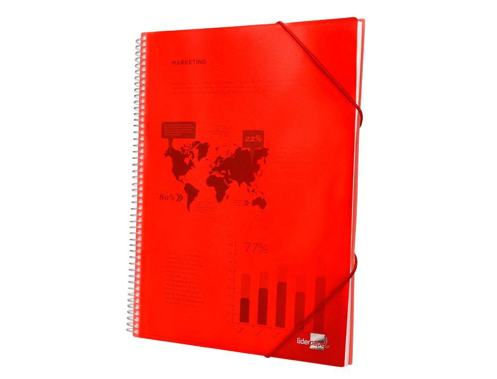PROTGE-DOCUMENTS LIDERPAPEL POLYPROPYLNE COUVERTURE RIGIDE SPIRALE 10 POCHETTES FIXES A4 210X297MM COLORIS ROUGE