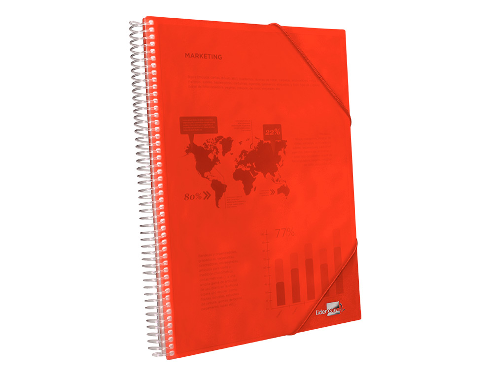 PROTGE-DOCUMENTS LIDERPAPEL POLYPROPYLNE COUVERTURE RIGIDE SPIRALE 10 POCHETTES FIXES A4 210X297MM COLORIS ROUGE