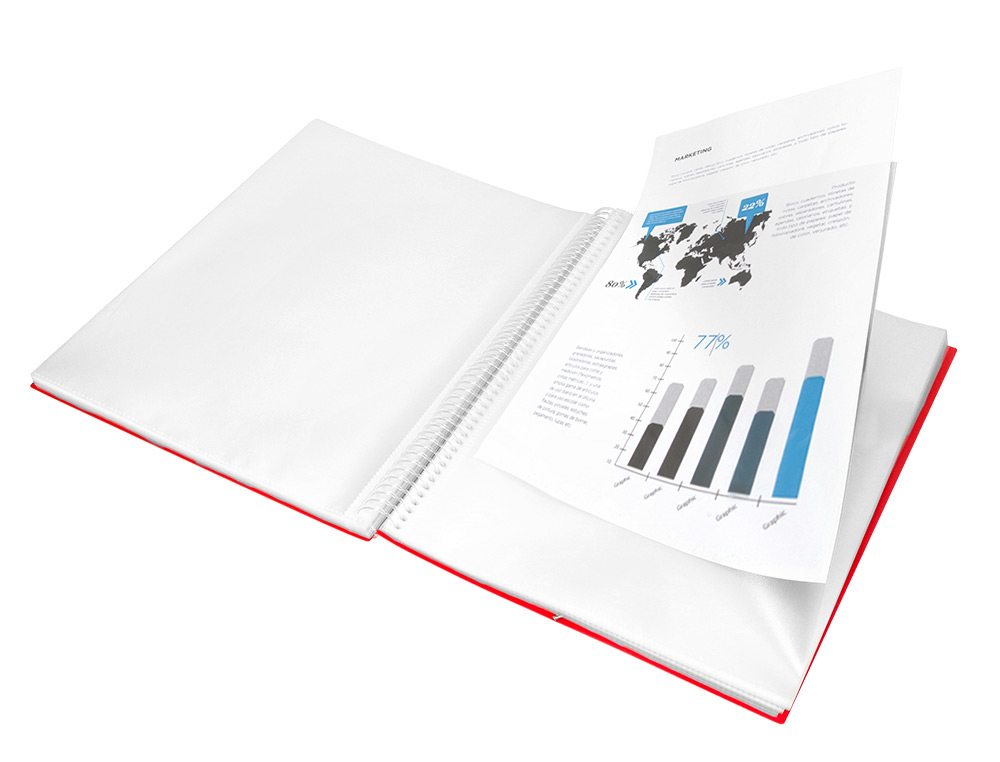 PROTGE-DOCUMENTS LIDERPAPEL POLYPROPYLNE COUVERTURE RIGIDE SPIRALE 10 POCHETTES FIXES A4 210X297MM COLORIS ROUGE
