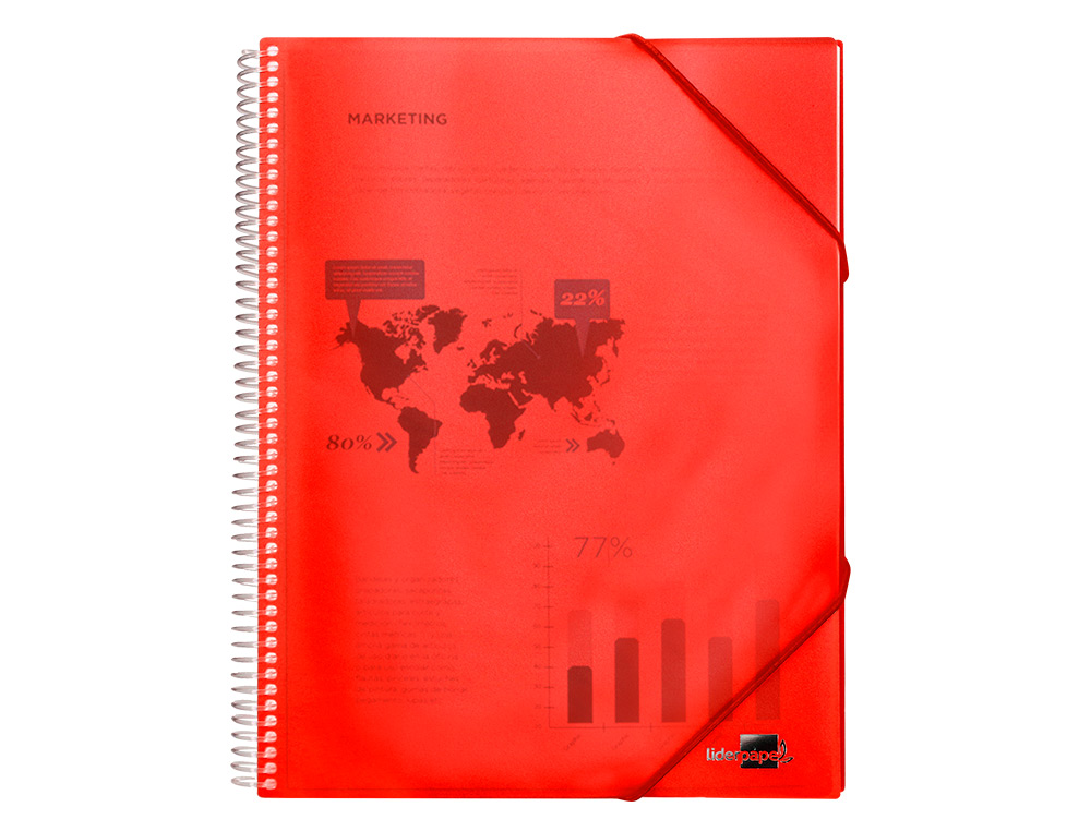 PROTGE-DOCUMENTS LIDERPAPEL POLYPROPYLNE COUVERTURE RIGIDE SPIRALE 20 POCHETTES FIXES A4 210X297MM COLORIS ROUGE