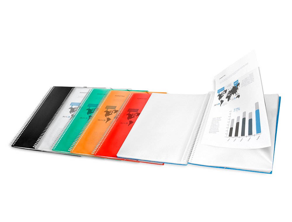 PROTGE-DOCUMENTS LIDERPAPEL POLYPROPYLNE COUVERTURE RIGIDE SPIRALE 40 POCHETTES FIXES A4 210X297MM COLIRIS VERT