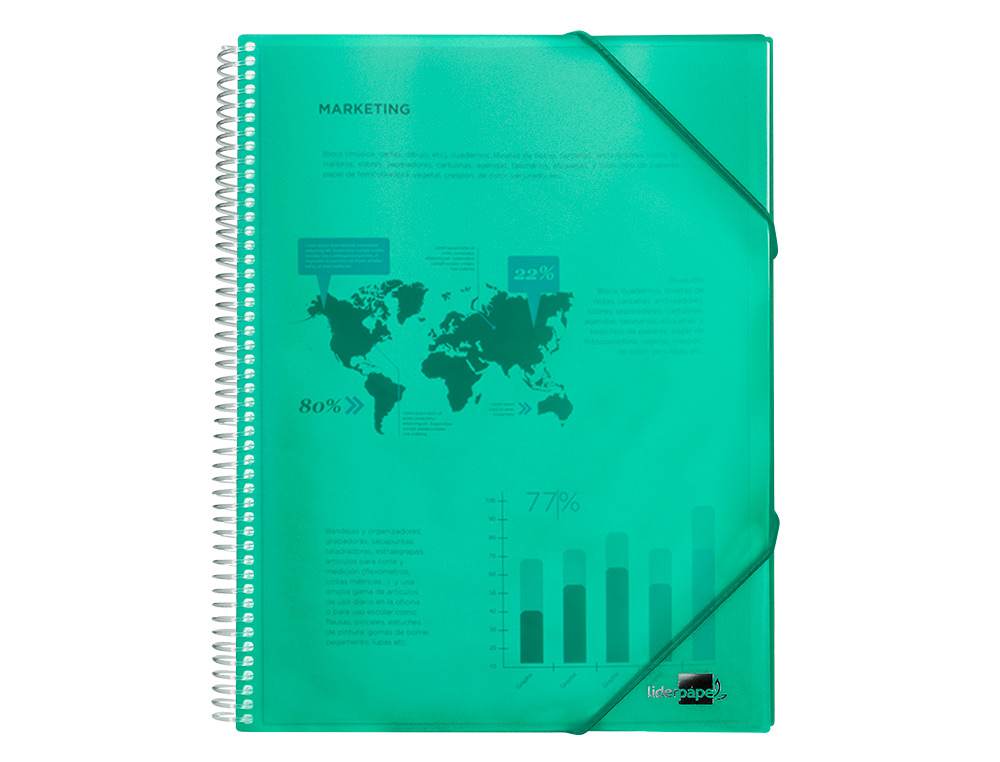 PROTGE-DOCUMENTS LIDERPAPEL POLYPROPYLNE COUVERTURE RIGIDE SPIRALE 40 POCHETTES FIXES A4 210X297MM COLIRIS VERT