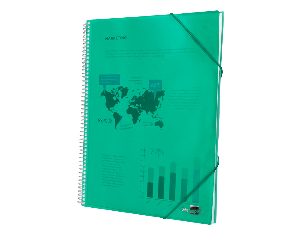 PROTGE-DOCUMENTS LIDERPAPEL POLYPROPYLNE COUVERTURE RIGIDE SPIRALE 40 POCHETTES FIXES A4 210X297MM COLIRIS VERT